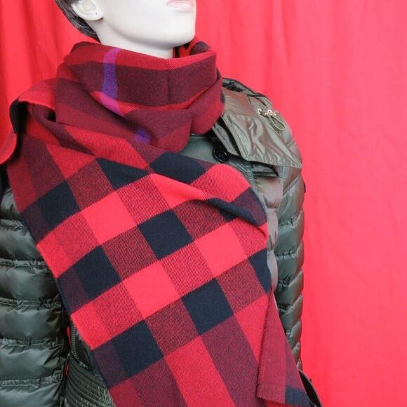 πNWOTπBurberry Lash Fringe Giant Red Wool Cashmere Nova Check Exploded Scarf 1 - Picture 8 of 12